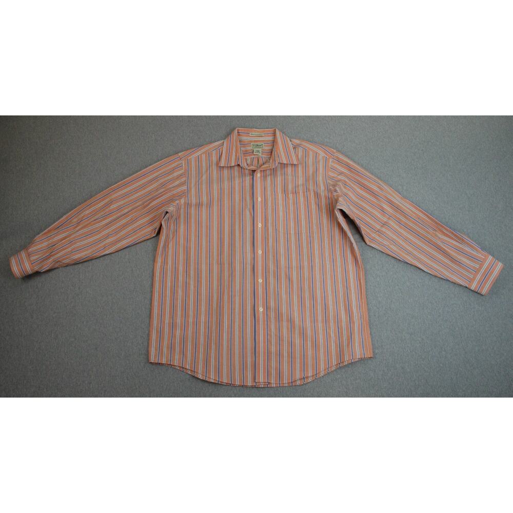 LL Bean Shirt Mens Large Striped 100% Cotton Button Up Long Sleeve